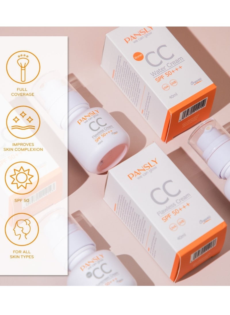 PANSLY Lightweight Water CC Cream SPF50 Sunscreen with Ceramide Vitamin E Centrally Color Correcting Cream Hydrating Even Skin Tone men sunscreen cream 40ml  - Image 5