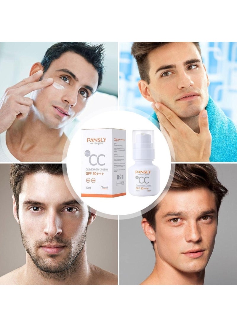 PANSLY Lightweight Water CC Cream SPF50 Sunscreen with Ceramide Vitamin E Centrally Color Correcting Cream Hydrating Even Skin Tone men sunscreen cream 40ml  - Image 2