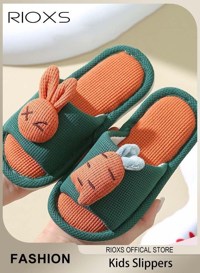 RIOXS Kids Open Toe Cotton House Slippers, Boys and Girls Cartoon Rabbit and Carrot Slippers, Comfy Soft Sole Cotton Slip On Slippers, Lightweight Non-slip Bedroom Slippers, Washable Home Slippers Casual Flat Silent Indoor Shoes - Image 2