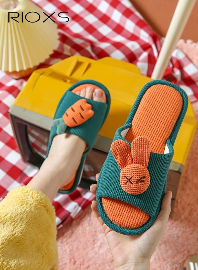 RIOXS Kids Open Toe Cotton House Slippers, Boys and Girls Cartoon Rabbit and Carrot Slippers, Comfy Soft Sole Cotton Slip On Slippers, Lightweight Non-slip Bedroom Slippers, Washable Home Slippers Casual Flat Silent Indoor Shoes - Image 1