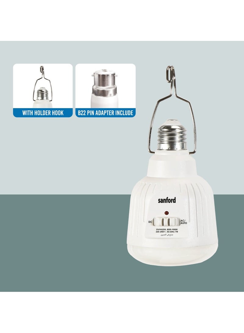 Sanford Rechargeable LED Emergency Bulb, 7W, 500 Lumens, 40 SMD LEDs, 1000mAh Battery, E27 Base, AC/DC, 3 Hours Working Time, Power Outage, Camping, Home - Image 2