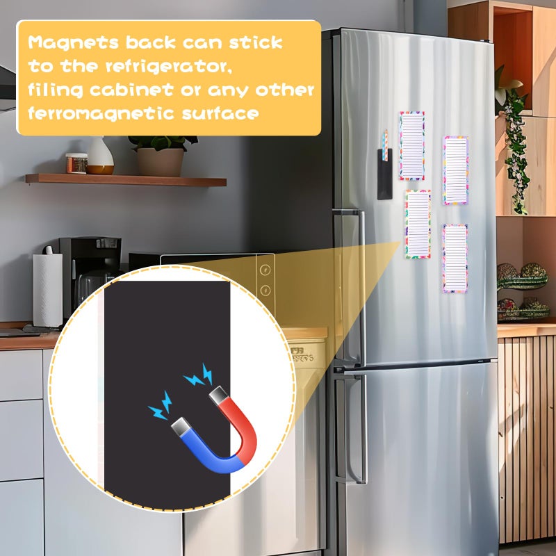 Thboxes 4 Pack Magnetic Note Pad for Fridge with Pen Holder, Totally 200 Sheets Grocery List Magnet Pad for Refrigerator Magnetic Shopping List Padï¼ˆFloral Designï¼‰ - Image 5