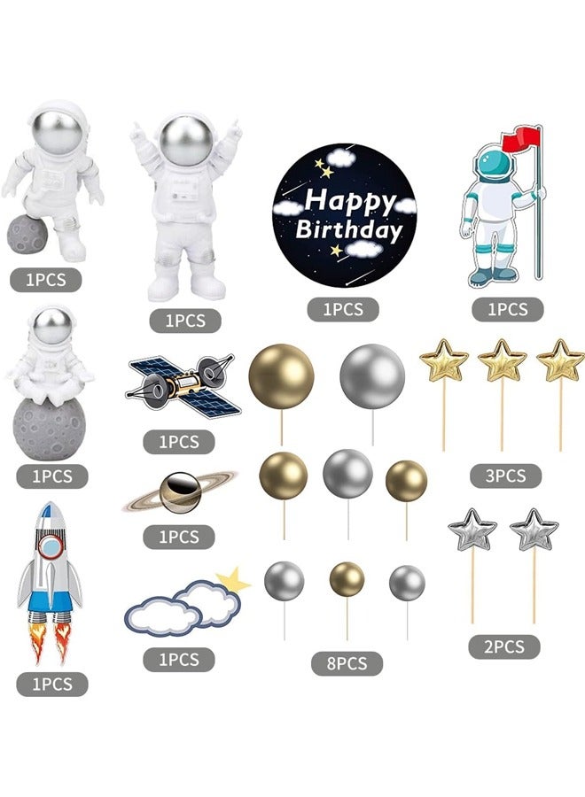 22 قطعة من قطع الكيك ذات الشكل الفضائي وكرات اللؤلؤ ونجوم كوكب الصواريخ والفضاء الخارجي للكب كيك وتمثال رائد الفضاء لتزيين حفلات أعياد ميلاد الأطفال - Image 4