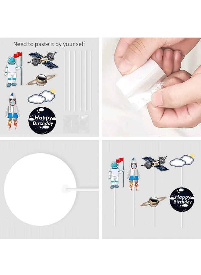 22 قطعة من قطع الكيك ذات الشكل الفضائي وكرات اللؤلؤ ونجوم كوكب الصواريخ والفضاء الخارجي للكب كيك وتمثال رائد الفضاء لتزيين حفلات أعياد ميلاد الأطفال - Image 3