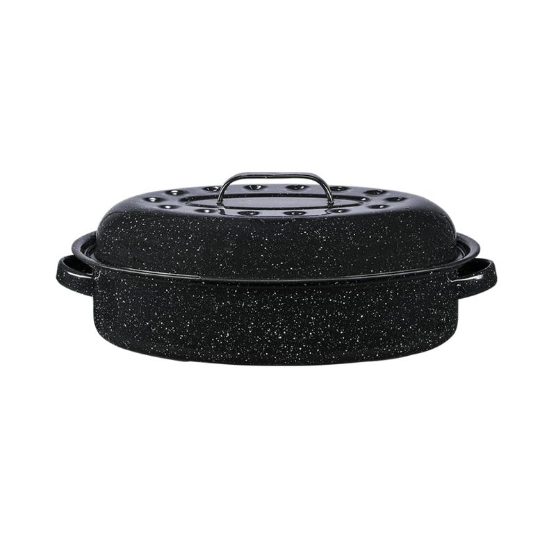 Granite Ware 15-Inch Covered Oval Roaster, 10 Lb Capacity - Enamel Steel Cookware, Dishwasher Safe & PFOA-Free, Even Heat Distribution for Roasting Poultry, Meat, or Vegetables (Speckled Black) - Image 1