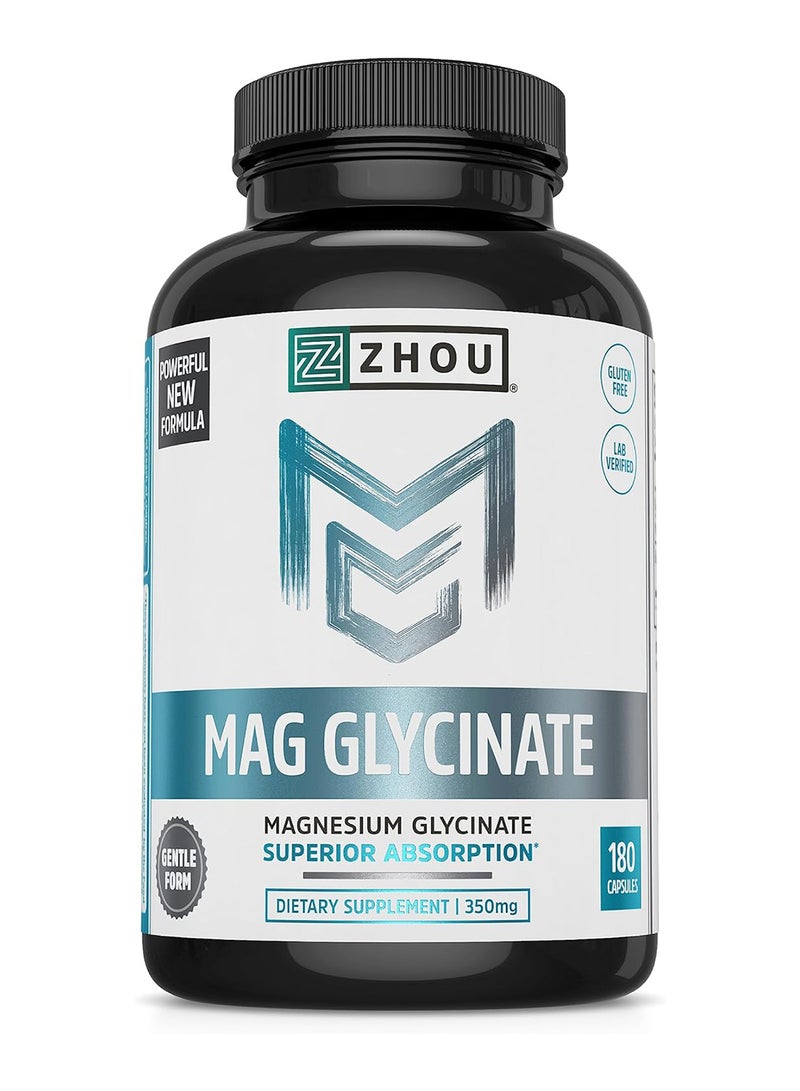 Zhou Nutrition Zhou Magnesium Glycinate Complex 350 Mg, Time-Release Absorption, Muscle Relaxation And Recovery, 45 Servings, 180 Capsules  - Image 1