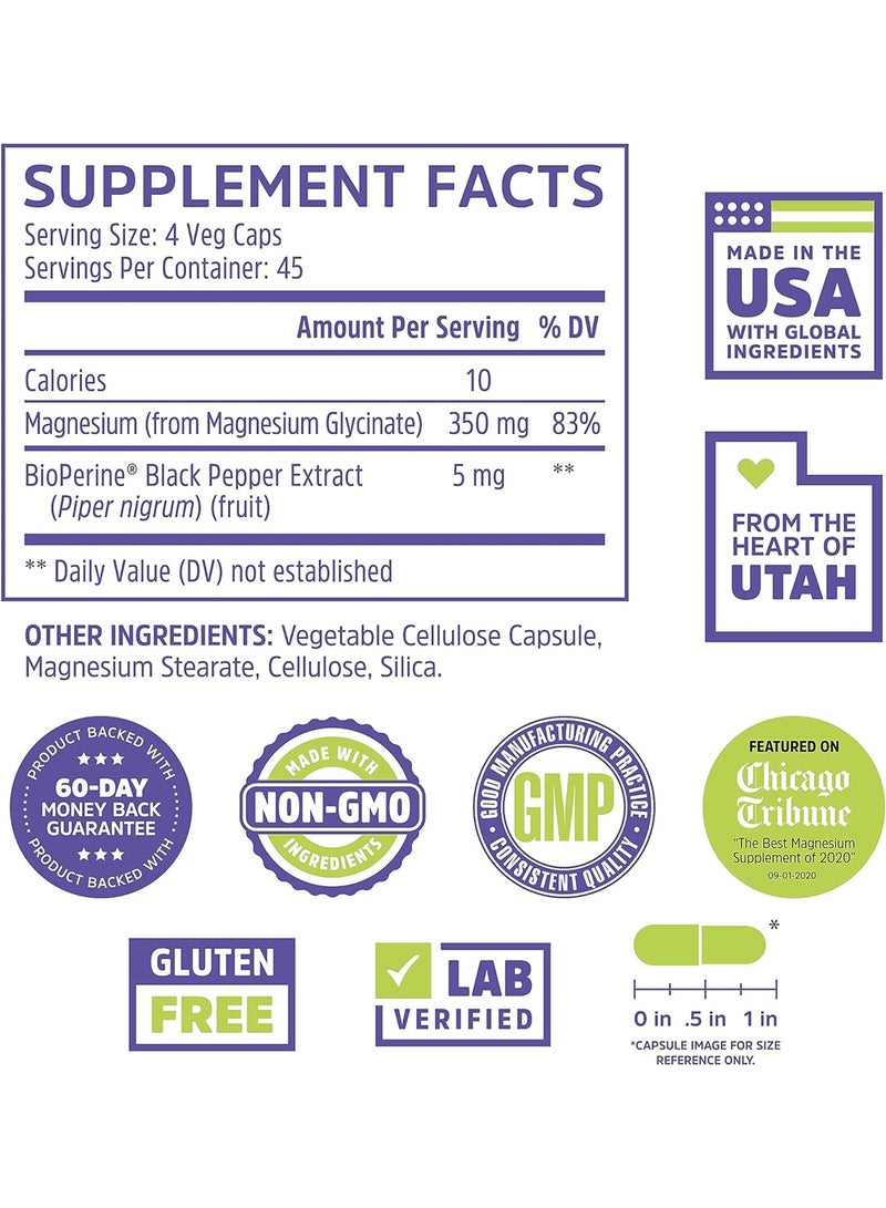 Zhou Nutrition Zhou Magnesium Glycinate Complex 350 Mg, Time-Release Absorption, Muscle Relaxation And Recovery, 45 Servings, 180 Capsules  - Image 2