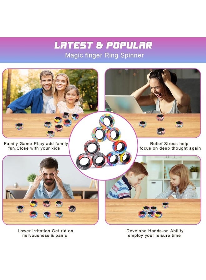 Cevioce 9Pcs Magnetic Rings Fidget Toy Set, ADHD Anxiety Magnetic Fidget Toys Adults Fidget Spinner Rings for Relief, Gifts for 8+ Year Old Teen Boy Girl - Image 5