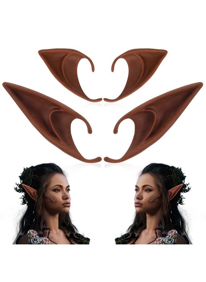 FRESHME 2 Pairs Brown Elf Ears - Short And Long Fairy Ears Set Silicone Vampire Ears Anime Pixie Elven Ear Brown Skin For Women Cosplay Christmas Halloween Renaissance Masqerade Costume Accessories - Image 1