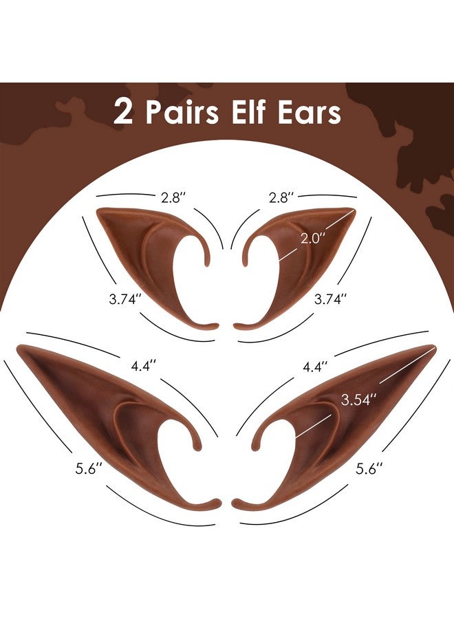 FRESHME 2 Pairs Brown Elf Ears - Short And Long Fairy Ears Set Silicone Vampire Ears Anime Pixie Elven Ear Brown Skin For Women Cosplay Christmas Halloween Renaissance Masqerade Costume Accessories - Image 5