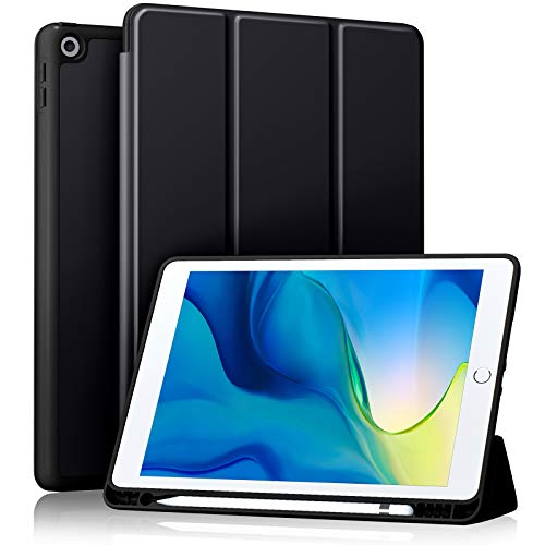Akkerds Case Compatible with iPad 10.2 Inch 2021/2020/2019, for iPad 9th/8th/7th Generation Case with Pencil Holder, Protective with Soft TPU Back, Auto Sleep/Wake Cover, Black - Image 1