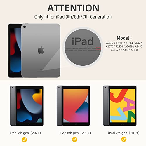 Akkerds Case Compatible with iPad 10.2 Inch 2021/2020/2019, for iPad 9th/8th/7th Generation Case with Pencil Holder, Protective with Soft TPU Back, Auto Sleep/Wake Cover, Black - Image 3