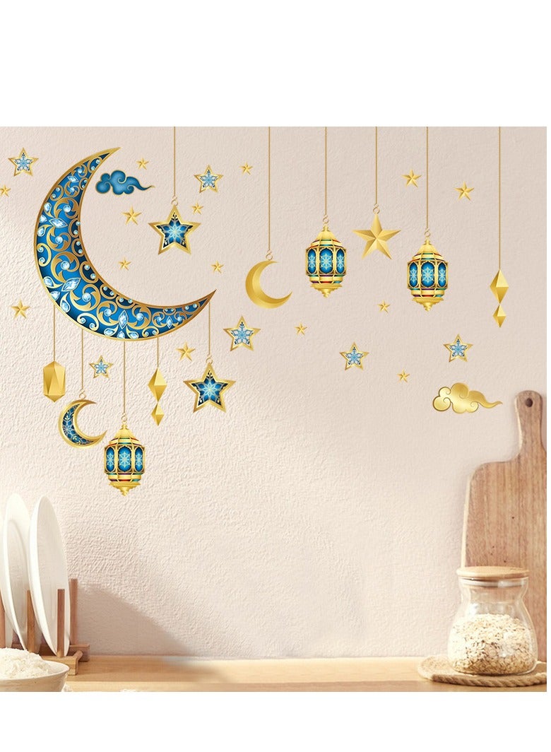 شهر رمضان كريم - ملصق جدار هلال ونجوم - ملصق فني ذاتي الالتصاق وقابل لإعادة الاستخدام للمعيشة وغرفة النوم وزينة المنزل - ديكور إسلامي أنيق للمناسبات (3 ورقات) 60*40 سم - Image 4