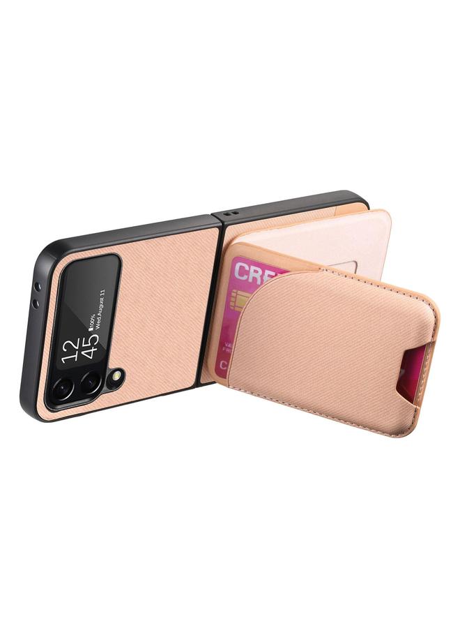 اس-توب جراب لهاتف Samsung Galaxy Z Flip 4 مصنوع من الجلد الصناعي مع حقيبة بطاقات وغطاء خلفي مغناطيسي للهاتف - Image 3