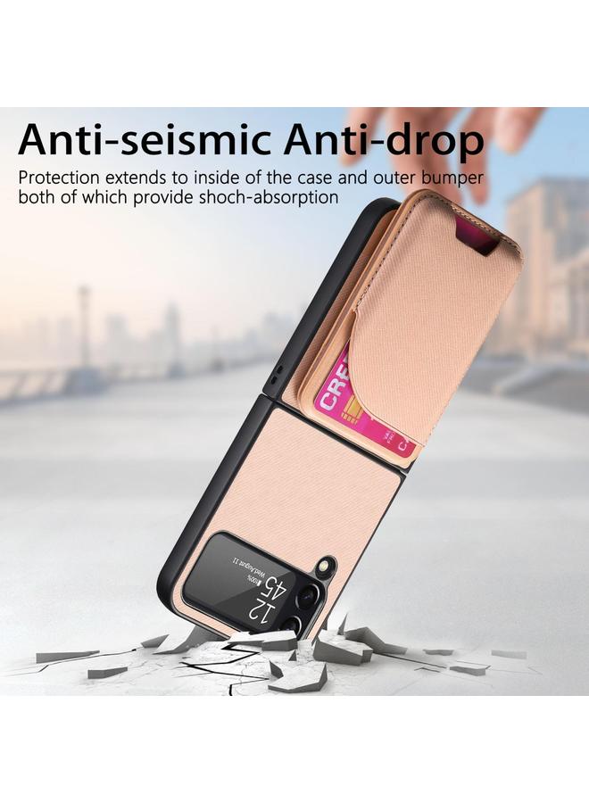 اس-توب جراب لهاتف Samsung Galaxy Z Flip 4 مصنوع من الجلد الصناعي مع حقيبة بطاقات وغطاء خلفي مغناطيسي للهاتف - Image 5