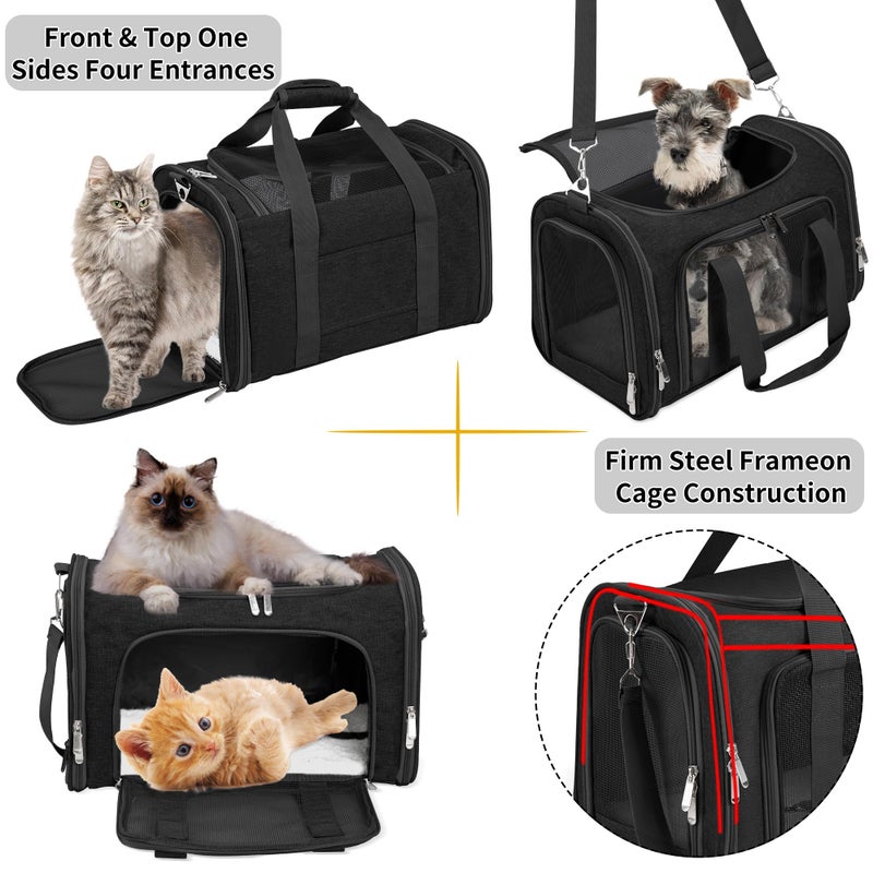 LEHNI Soft-Sided Cat/Dog/Pet Carrier, Collapsible Pets Travel Carriers for Big Cats/Small Dogs with Shoulder Strap & Removable Mat, Mesh Puppy Carry Bag, Up to 25 Lbs(Black) - Image 5