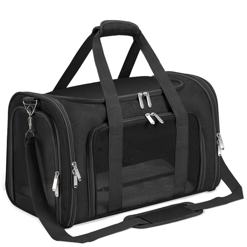 LEHNI Soft-Sided Cat/Dog/Pet Carrier, Collapsible Pets Travel Carriers for Big Cats/Small Dogs with Shoulder Strap & Removable Mat, Mesh Puppy Carry Bag, Up to 25 Lbs(Black) - Image 1