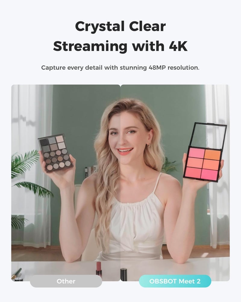 أوبسبوت كاميرا ويب Meet 2-4K للكمبيوتر الشخصي بمستشعر 1/2 بوصة، تأطير ذكي وتركيز تلقائي، وضع الجمال، خفيفة الوزن، HDR، ميكروفون، 60 إطارًا في الثانية للبث المباشر والمؤتمرات والألعاب - Image 3
