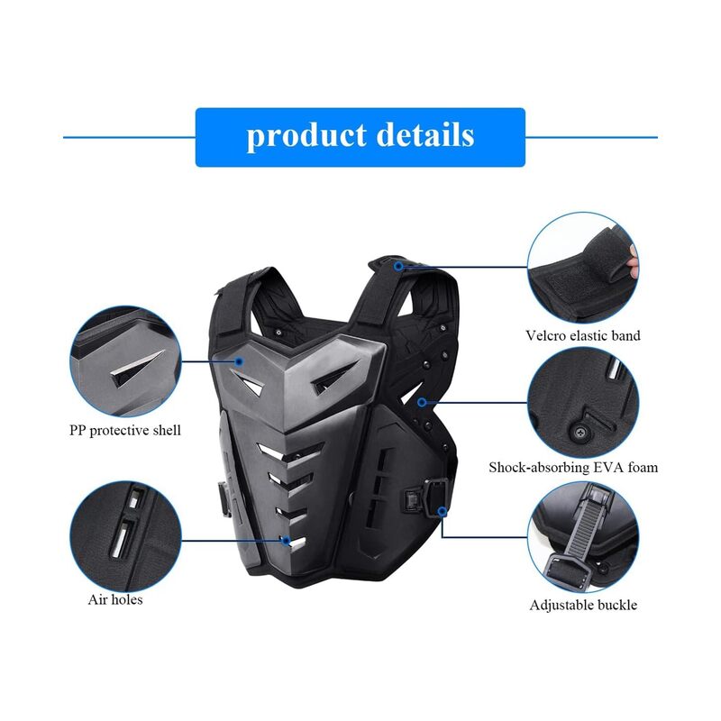 درع صدر مطور، سترة حماية للجسم للدراجات النارية، واقي صدر للبالغين والشباب، سترة واقية للركوب، واقي ظهر للدراجات النارية (أسود) - Image 5