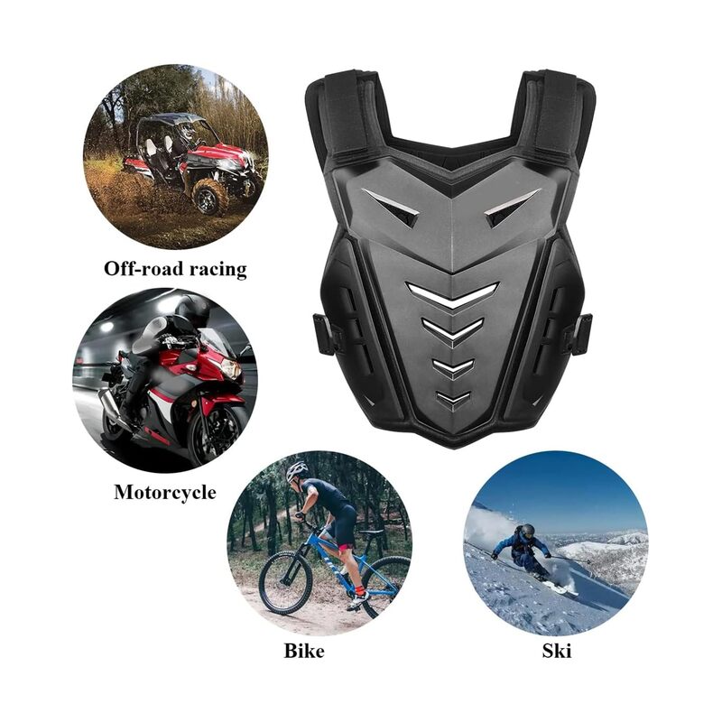 درع صدر مطور، سترة حماية للجسم للدراجات النارية، واقي صدر للبالغين والشباب، سترة واقية للركوب، واقي ظهر للدراجات النارية (أسود) - Image 4