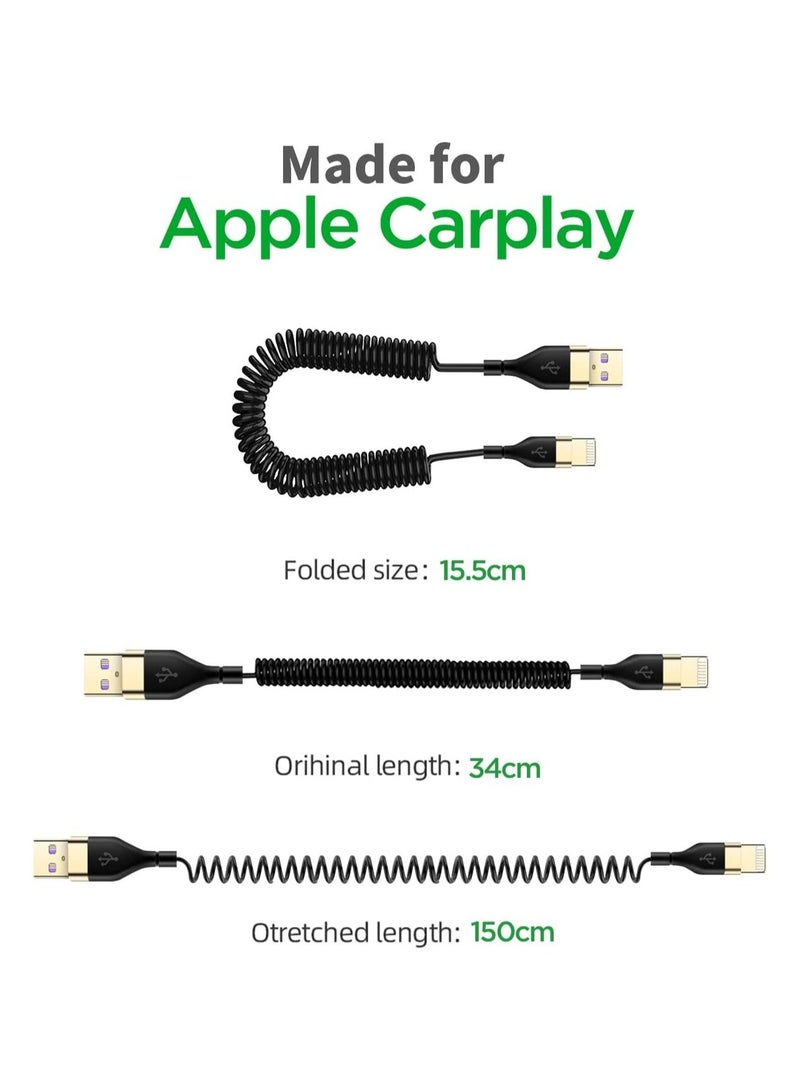 Coiled Lightning Cable for Apple CarPlay Expansion Spring Coiled Cable Charge and Sync for c/XS/XS Max/XR/Phone X/8/8 Plus/7/7 Plus iPad Pro and More