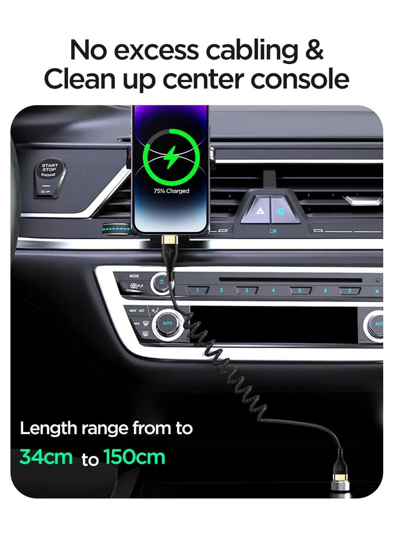 Coiled Lightning Cable for Apple CarPlay Expansion Spring Coiled Cable Charge and Sync for c/XS/XS Max/XR/Phone X/8/8 Plus/7/7 Plus iPad Pro and More