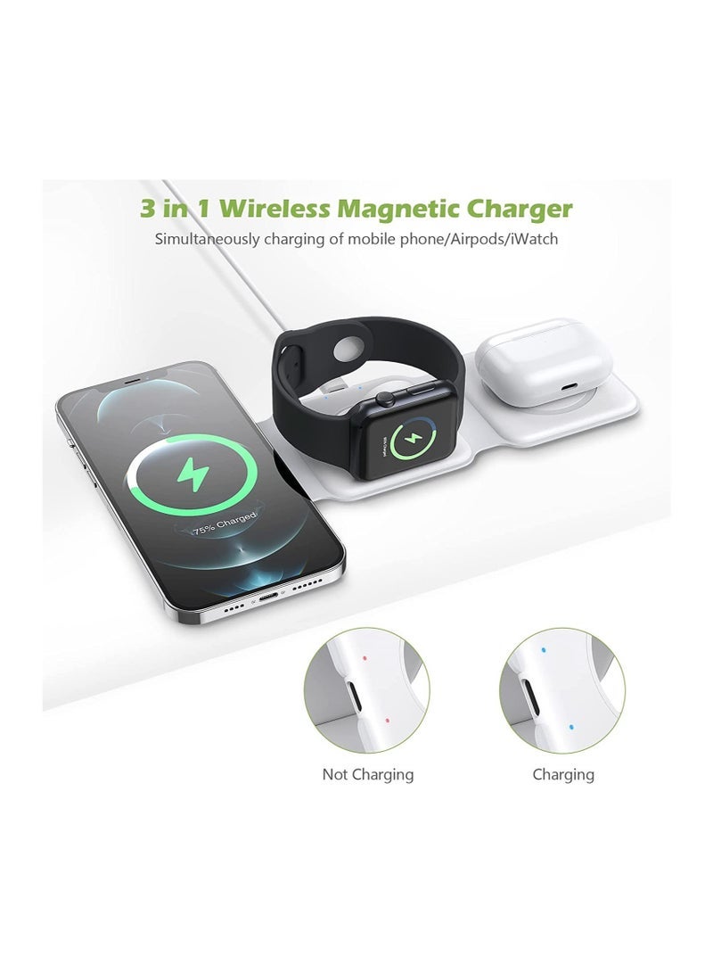 3 in 1 Wireless Charger,Magnetic Foldable Charging Station,Fast Wireless Charging Pad (WHITE) USB - Image 4