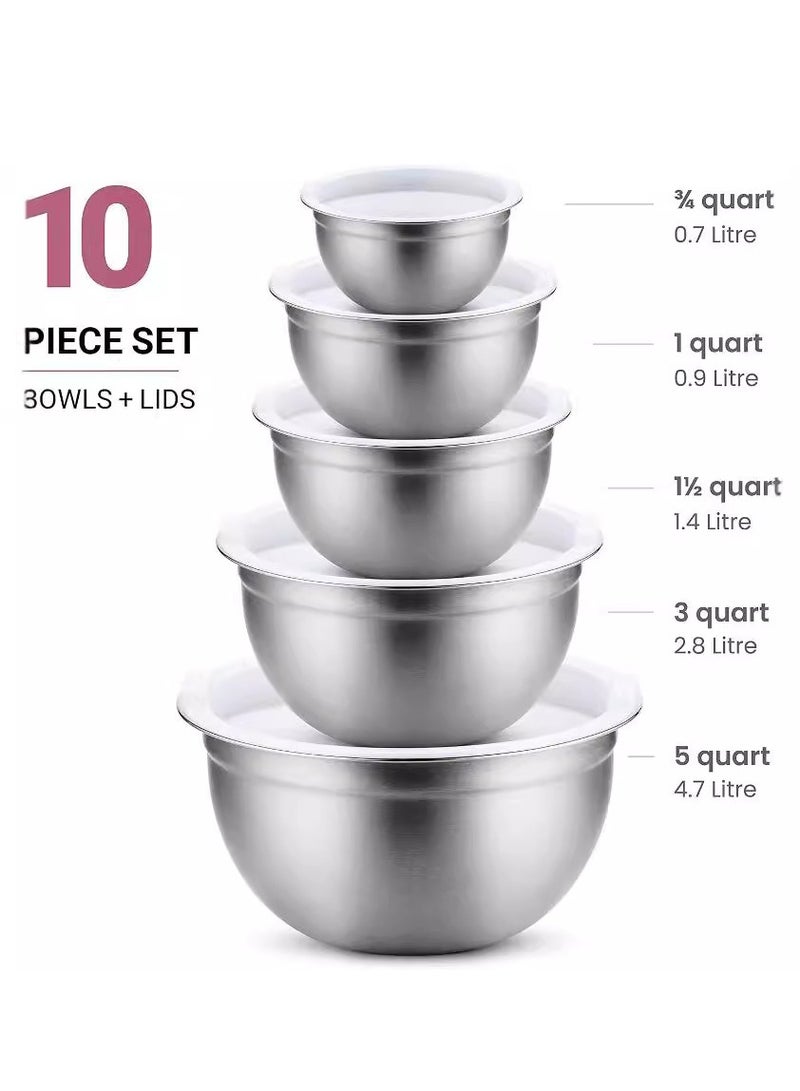 أومون 5 مجموعة اوعيه خلط مع اغطيه بأغطية محكمة الإغلاق، وأوعية خلط متعددة الأغراض قابلة للتكديس، مثالية للسلطات، والفواكه، - Image 2