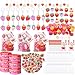 Landical Strawberry Party Favors Pendant Keychain Silicone Ring Bracelet Bubble Sticker Party Tags Gift Bag Stamper for Baby Shower Kid Girls Berry Birthday Supplies194 PcsCute Strawberry - Image 2
