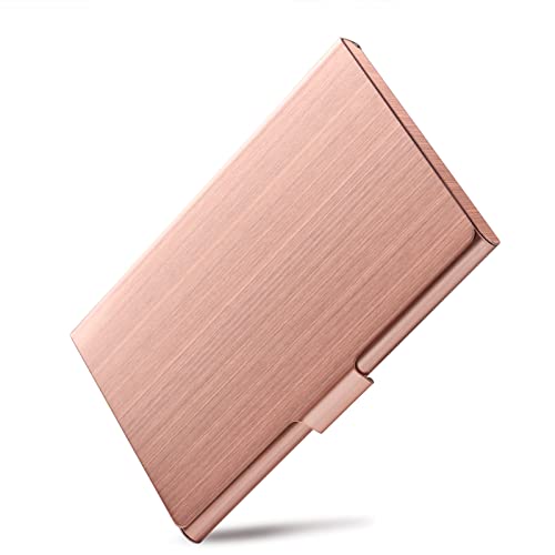 DMFLY Business Card Holder, Slim Business Card Case for Men & Women, Pocket Metal Card Case, Professional Stainless Steel Business Card Holders, Purse Name Card Holder, Buckle Style Shut, Rose Gold - Image 1