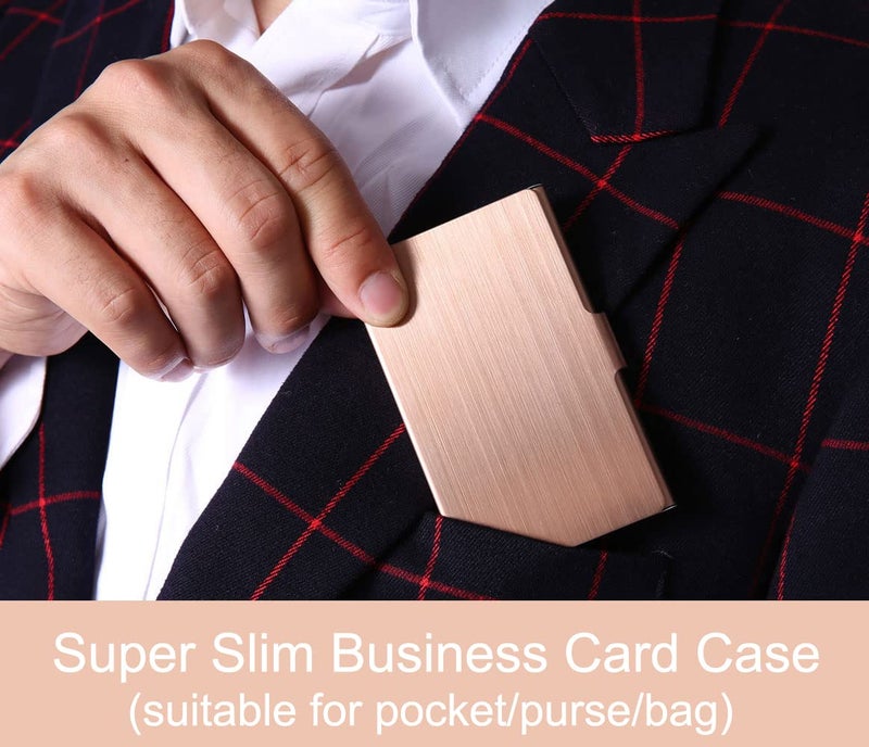 DMFLY Business Card Holder, Slim Business Card Case for Men & Women, Pocket Metal Card Case, Professional Stainless Steel Business Card Holders, Purse Name Card Holder, Buckle Style Shut, Rose Gold - Image 2