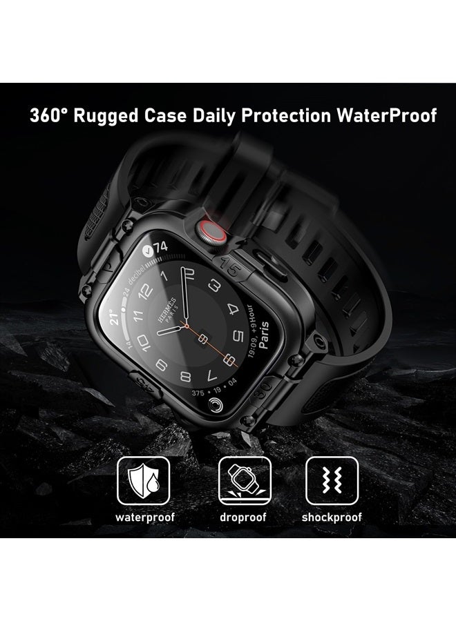 Mosonio Sport Rugged Case with Band for Apple Watch Band 45mm, Waterproof Band with Screen Protector, 360°Protective Cover and Tough Black Bumper for iwatch Series 8 7 Men (Black,45mm) - Image 4