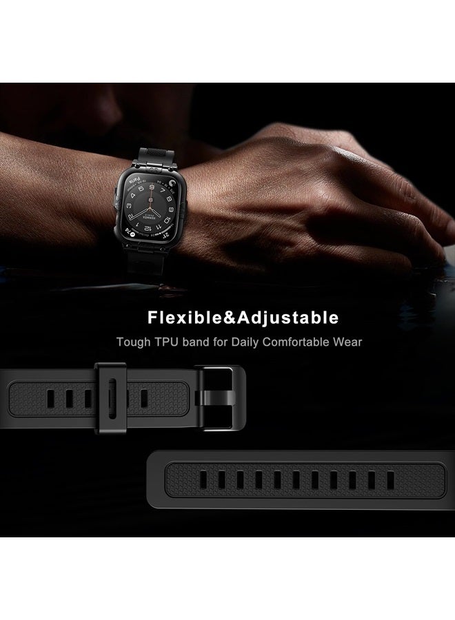 Mosonio Sport Rugged Case with Band for Apple Watch Band 45mm, Waterproof Band with Screen Protector, 360°Protective Cover and Tough Black Bumper for iwatch Series 8 7 Men (Black,45mm) - Image 3