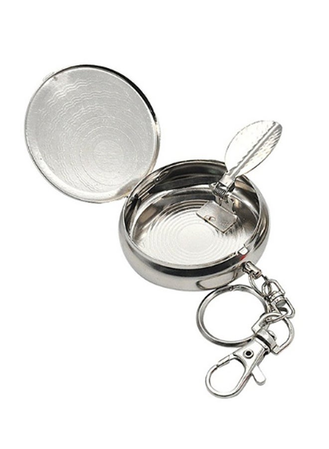 1PC Portable Pocket Ashtray Mini Stainless Steel Ashtray with Key Chain Silver - Image 2