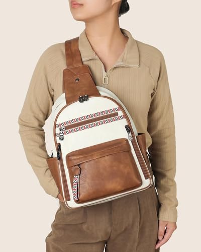 FADEON Large Sling Bag for Women, Leather Crossbody Purse Designer Anti Theft Sling Backpack, RFID Fanny Packs for Travel - Image 2