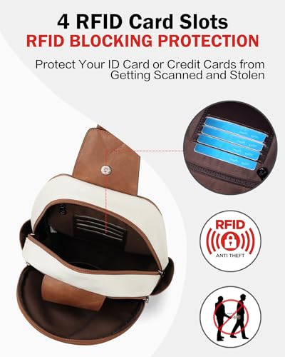 FADEON Large Sling Bag for Women, Leather Crossbody Purse Designer Anti Theft Sling Backpack, RFID Fanny Packs for Travel - Image 3