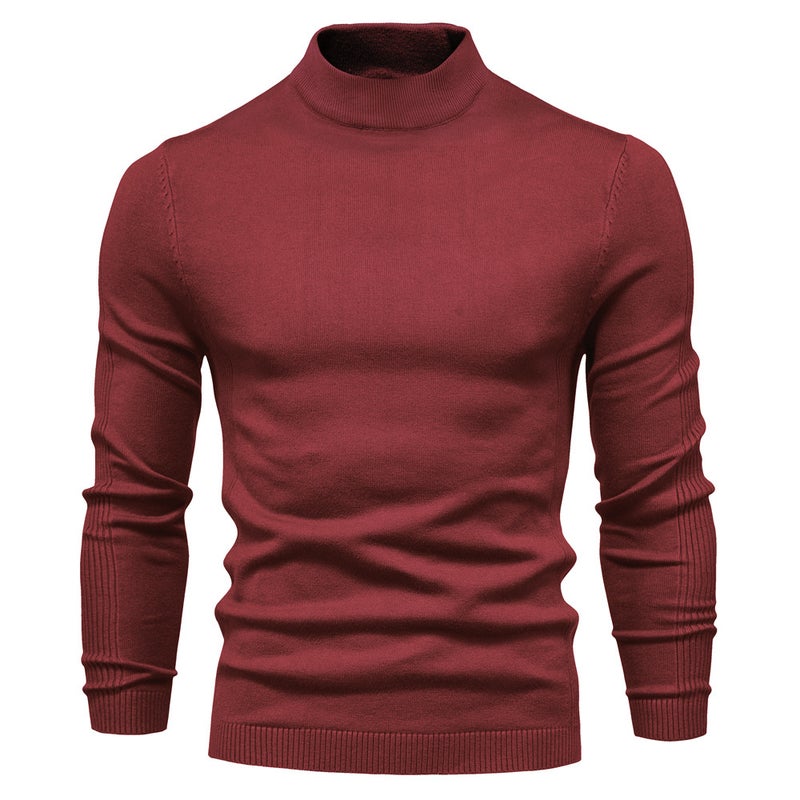 Mens Thick Warm Sweater Slim Fit Knitwear Burgundy