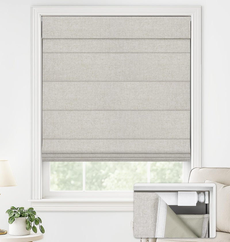 LazBlinds No Drill Roman Shades for Windows, Cordless Blackout Window Shades with UV Protection, Polyester Fabric for Bedroom & Living Room, 22" W x 64" H, Beige - Image 1