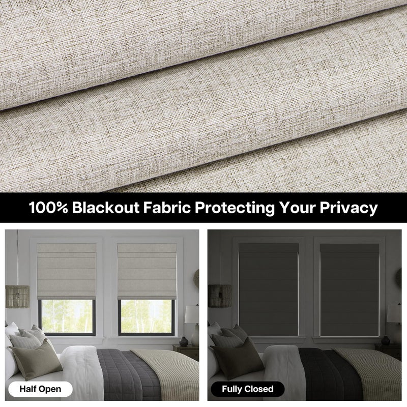 LazBlinds No Drill Roman Shades for Windows, Cordless Blackout Window Shades with UV Protection, Polyester Fabric for Bedroom & Living Room, 22" W x 64" H, Beige - Image 2