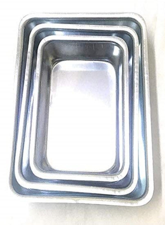 W.A Bakers Rectangle Cake Mold Pans 3-Piece Set Aluminum Heavy Duty Wedding/Birthday/Party Cake TINS Microwave Oven Easy to Make Kitchen Bakeware Mold | 6,7 & 8 Inch Size - Image 1