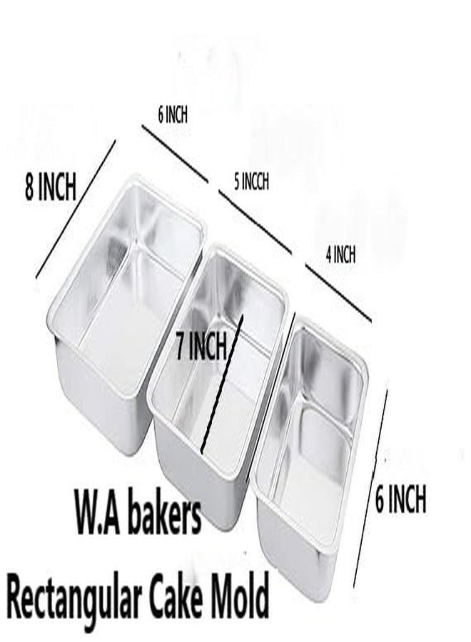W.A Bakers Rectangle Cake Mold Pans 3-Piece Set Aluminum Heavy Duty Wedding/Birthday/Party Cake TINS Microwave Oven Easy to Make Kitchen Bakeware Mold | 6,7 & 8 Inch Size - Image 3