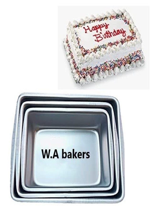 W.A Bakers Rectangle Cake Mold Pans 3-Piece Set Aluminum Heavy Duty Wedding/Birthday/Party Cake TINS Microwave Oven Easy to Make Kitchen Bakeware Mold | 6,7 & 8 Inch Size - Image 2