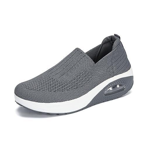 Touchmosees Women's Nursing Shoes Air Cushion Orthopedic Diabetic Wedge Sneaker Toning Rocker Platform Walking Shoes 2266 Dark Grey 38 - Image 1