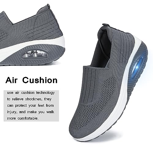 Touchmosees Women's Nursing Shoes Air Cushion Orthopedic Diabetic Wedge Sneaker Toning Rocker Platform Walking Shoes 2266 Dark Grey 38 - Image 2