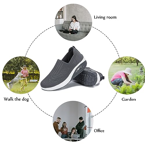 Touchmosees Women's Nursing Shoes Air Cushion Orthopedic Diabetic Wedge Sneaker Toning Rocker Platform Walking Shoes 2266 Dark Grey 38 - Image 5