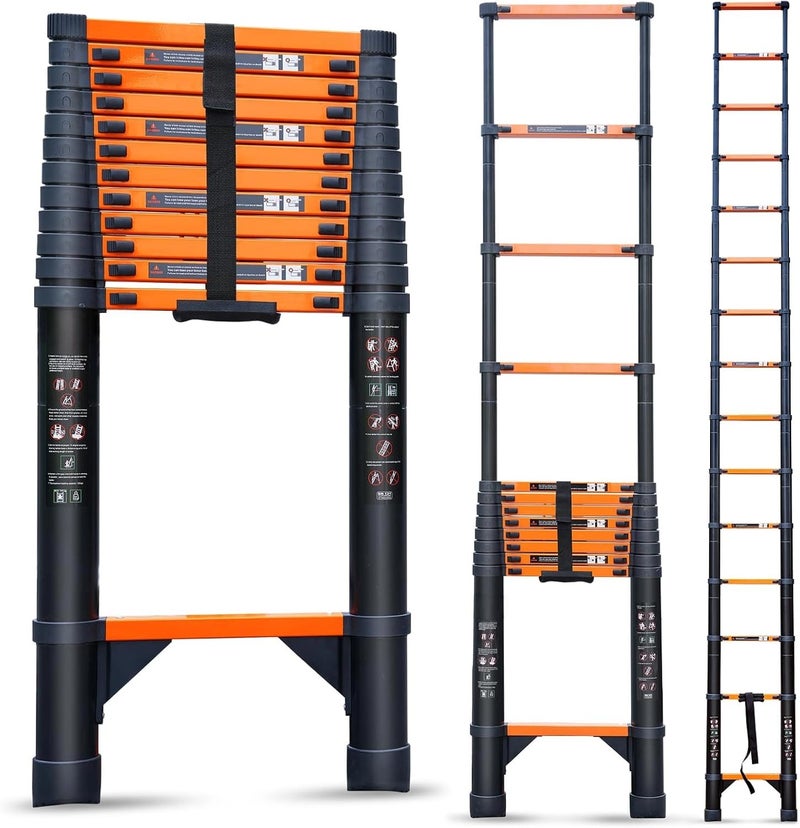 5.1m Telescoping Ladder 16.7 FT with 1-Button Retraction, Aluminum Adjustable Extension Ladder, Portable Lightweight Folding Design for Home And RV Use, 330lb Capacity