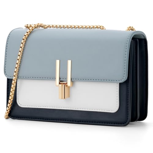 TOP BAND Crossbody Bags for Women Cute Faux Leather Trendy Cross Body Bag Purses for Women Small Multi Color Designer Handbags Womens Purse Satchel Chain Strap Ladies Shoulder Bag Blue White - Image 1