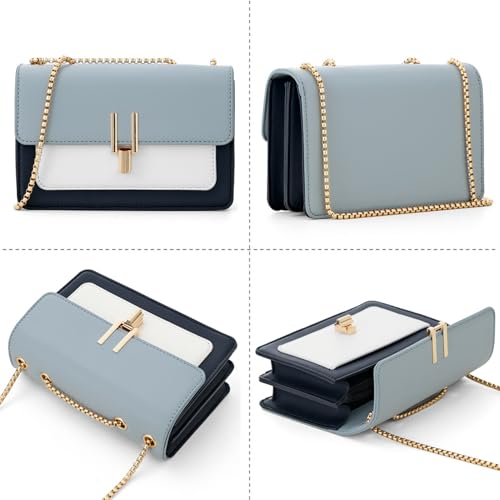 TOP BAND Crossbody Bags for Women Cute Faux Leather Trendy Cross Body Bag Purses for Women Small Multi Color Designer Handbags Womens Purse Satchel Chain Strap Ladies Shoulder Bag Blue White - Image 2