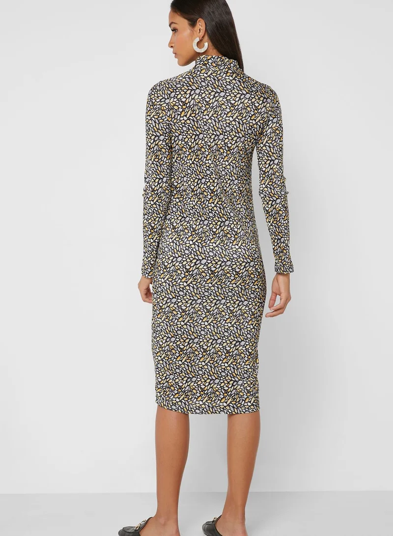 ELLA Abstract Print Polo Neck Midi Dress