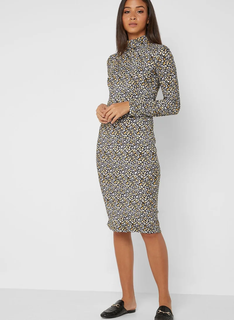 ELLA Abstract Print Polo Neck Midi Dress